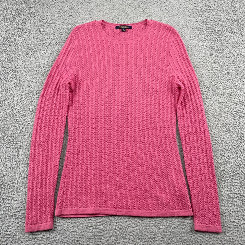 Brooks‎ Brothers Sweater Womens M Pink Extra Fine Italian Merino Cable Knit Crew